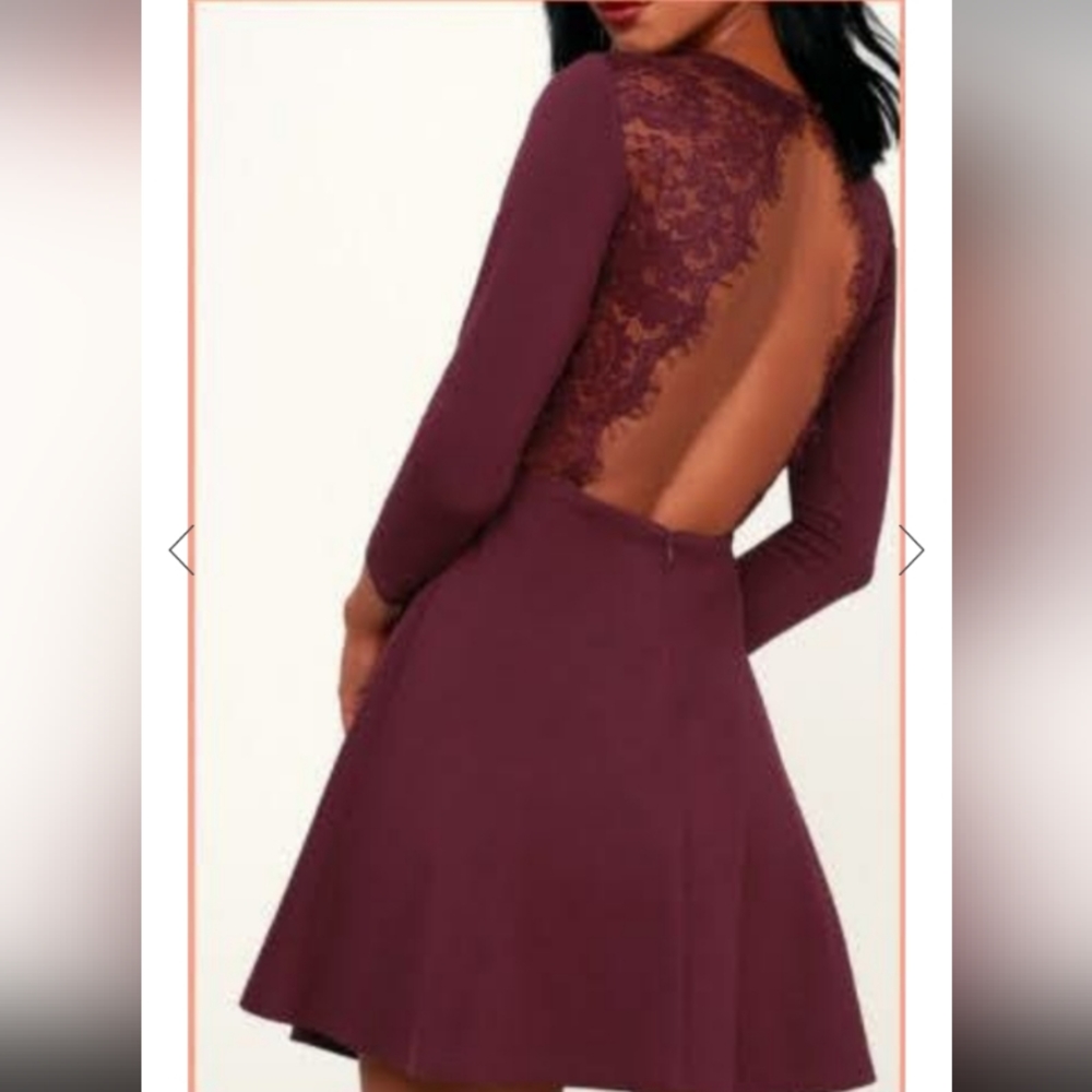 NWT! Lulu's Plum Purple Open back Skater Dress, Sz M